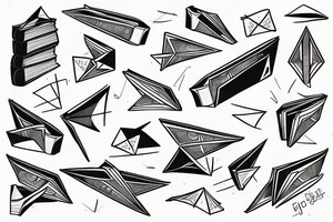 Book, paper planes and music notes tattoo idea