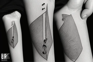 Book, paper planes and music notes tattoo idea