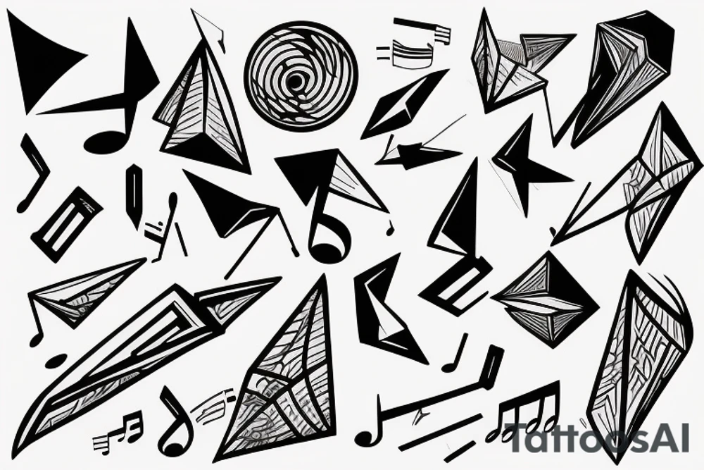 Book, paper planes and music notes tattoo idea