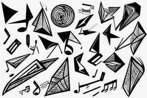 Book, paper planes and music notes tattoo idea