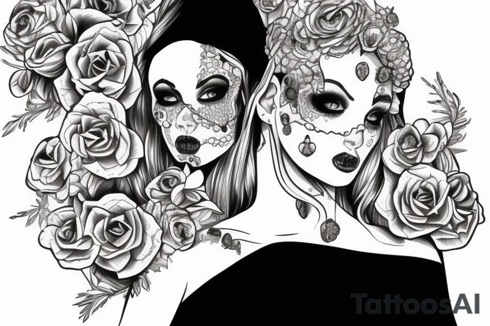 pretty girls face with skulls, snakes and diamond background tattoo idea