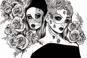 pretty girls face with skulls, snakes and diamond background tattoo idea