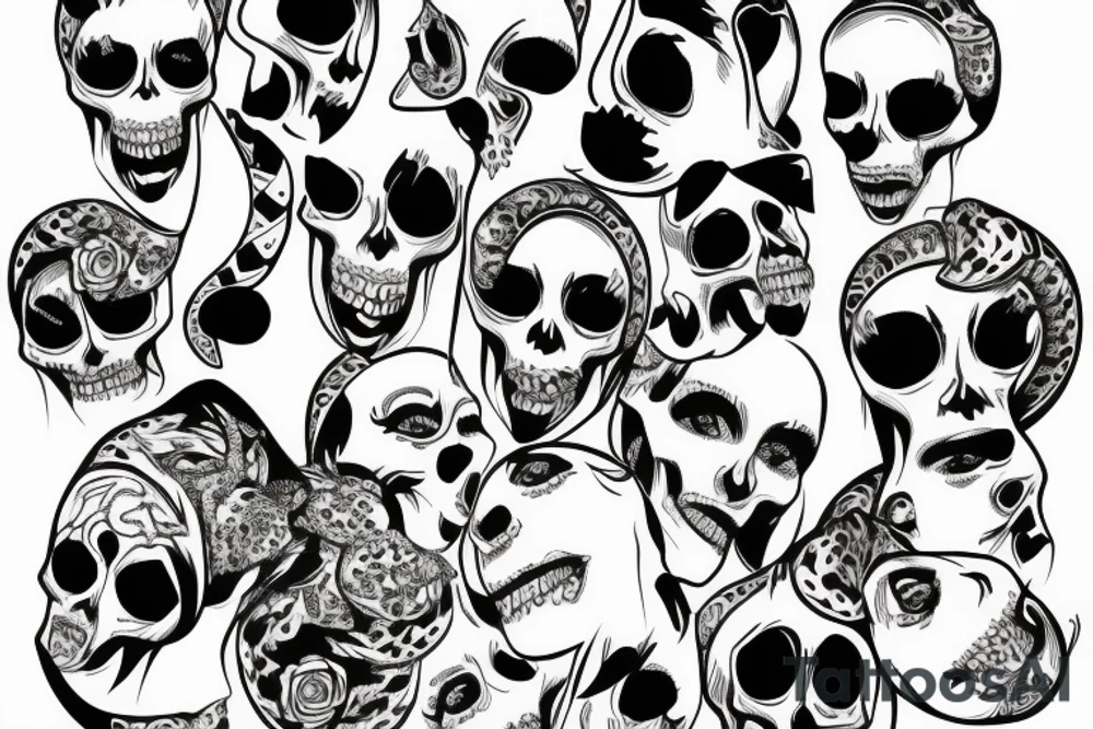 pretty girls face with skulls, snakes and diamond background tattoo idea