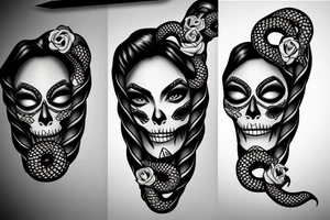 pretty girls face with skulls, snakes and diamond background tattoo idea