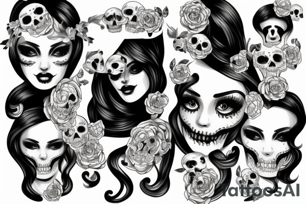 pretty girls face with skulls, snakes and diamond background tattoo idea