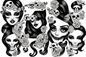 pretty girls face with skulls, snakes and diamond background tattoo idea