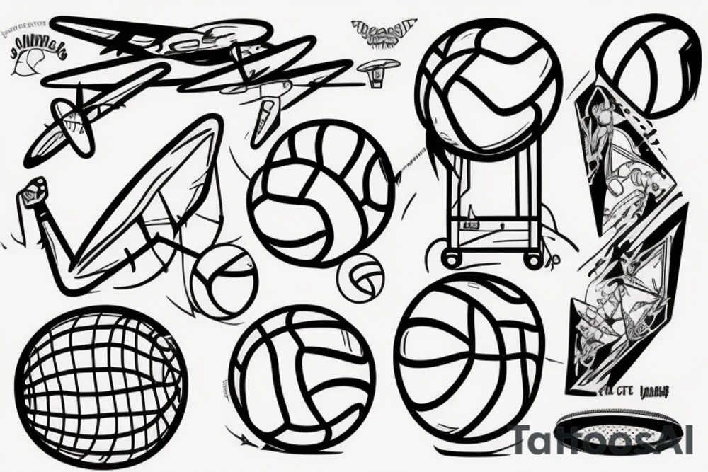 drones, volleyball, forest, tattoo idea