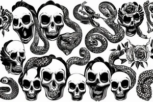 pretty girls face with skulls, snakes and diamond background tattoo idea
