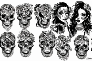 pretty girls face with skulls, snakes and diamond background tattoo idea