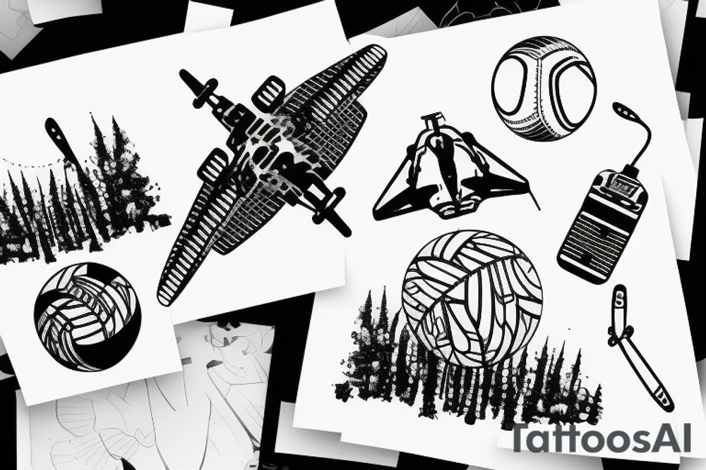 Mix: drones, volleyball, forest, aircraft tattoo idea