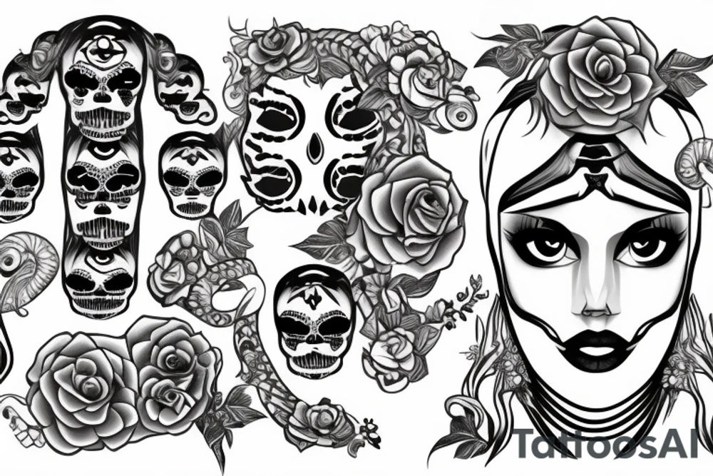 pretty girls face with skulls, snakes and diamond background tattoo idea pretty girls face with skulls, snakes and diamond background tattoo idea