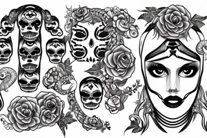 pretty girls face with skulls, snakes and diamond background tattoo idea