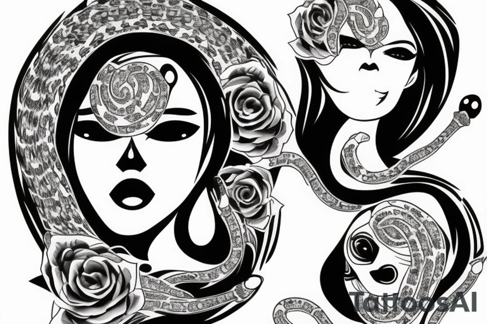 beautiful girls face, diamond background, skulls, snakes tattoo idea