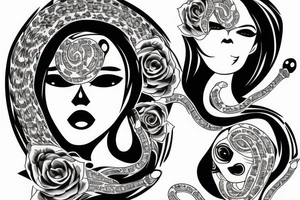 beautiful girls face, diamond background, skulls, snakes tattoo idea