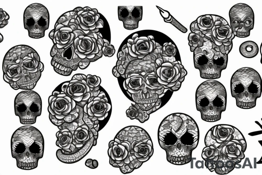 beautiful girls face, diamond background, skulls, snakes tattoo idea
