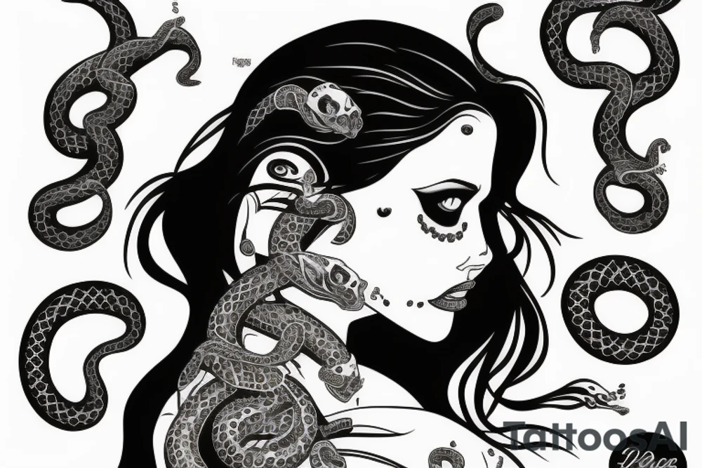 beautiful girls face, diamond background, skulls, snakes tattoo idea