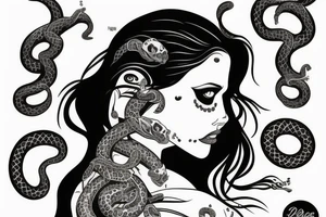 beautiful girls face, diamond background, skulls, snakes tattoo idea
