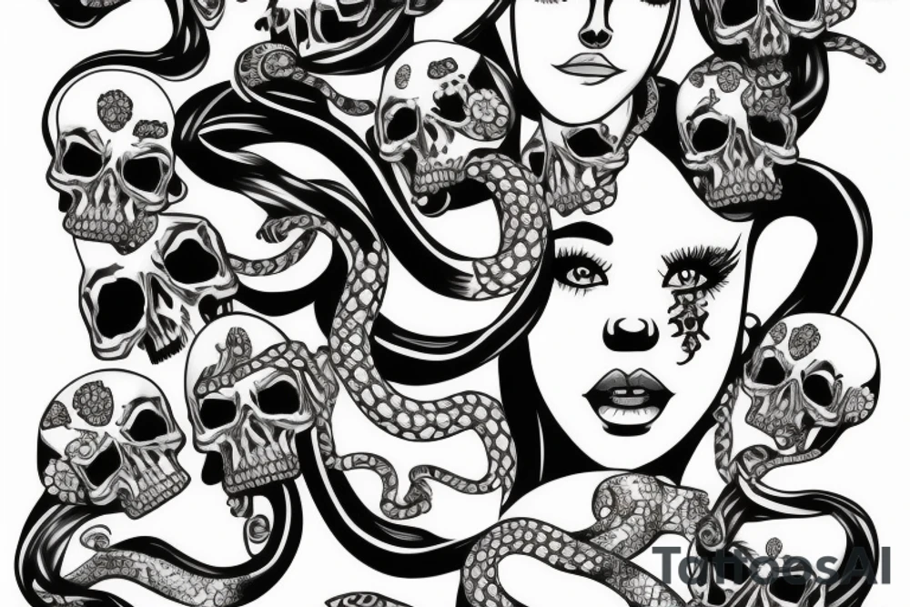 beautiful girls face, diamond background, skulls, snakes tattoo idea