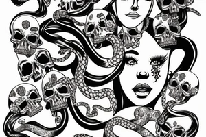 beautiful girls face, diamond background, skulls, snakes tattoo idea