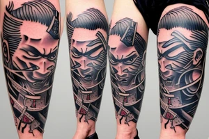 Japanese kensi samurai with blue eyes tattoo idea