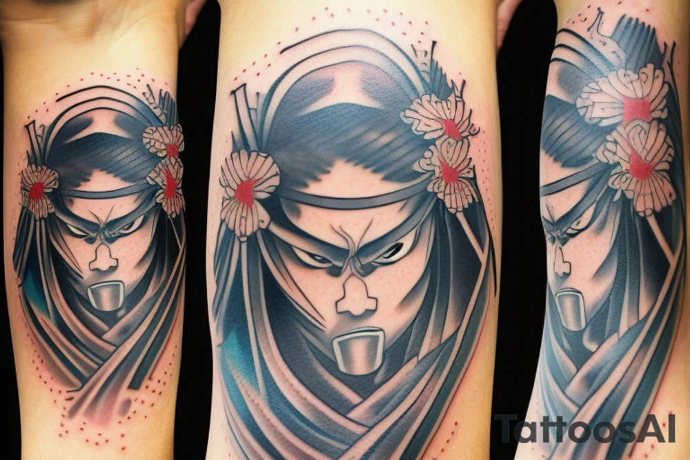 Japanese kensi samurai with blue eyes tattoo idea