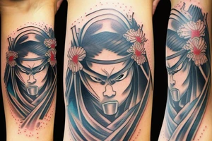 Japanese kensi samurai with blue eyes tattoo idea