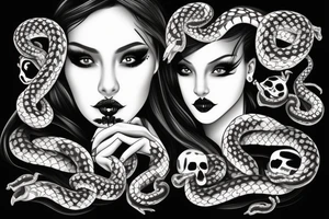 beautiful girls face, diamond background, skulls, snakes tattoo idea
