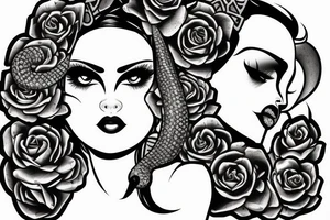 beautiful girls face, diamond background, skulls, snakes tattoo idea