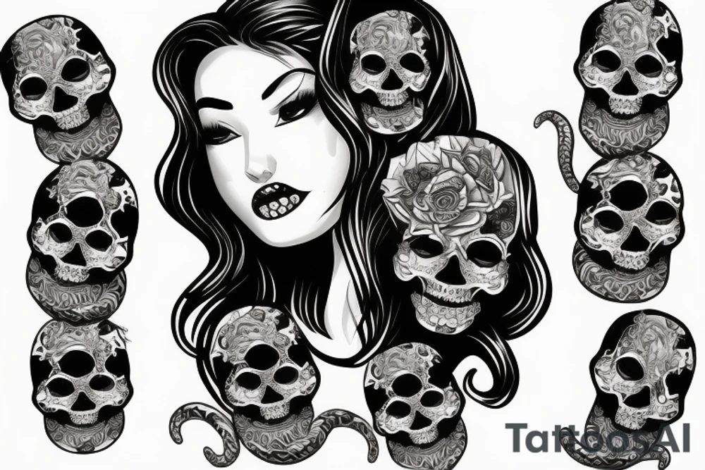 beautiful girls face, diamond background, skulls, snakes tattoo idea beautiful girls face, diamond background, skulls, snakes tattoo idea