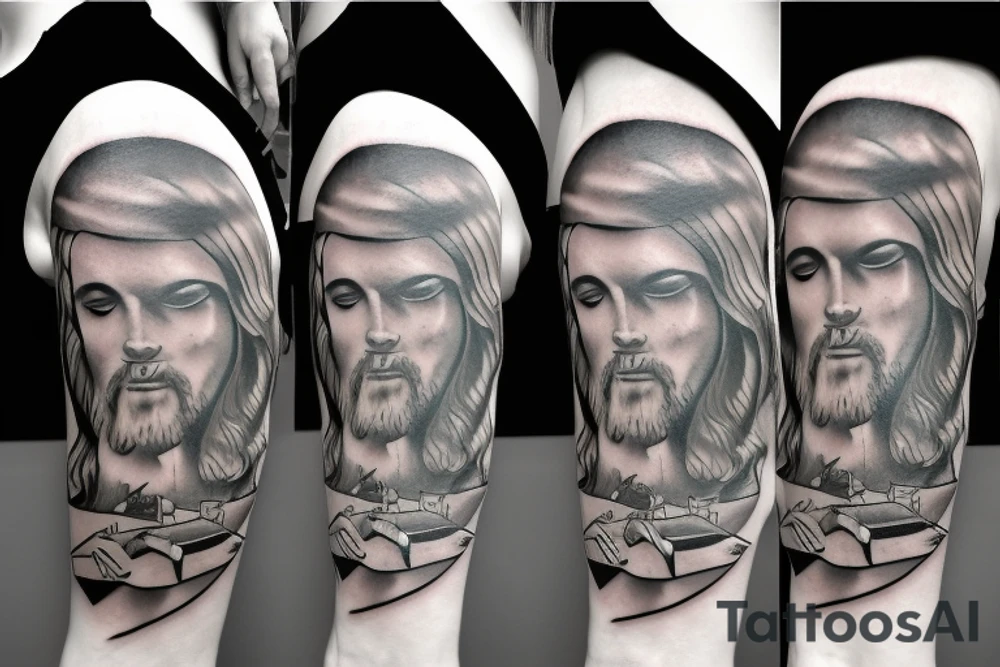 Jesus with crying eyes tattoo idea