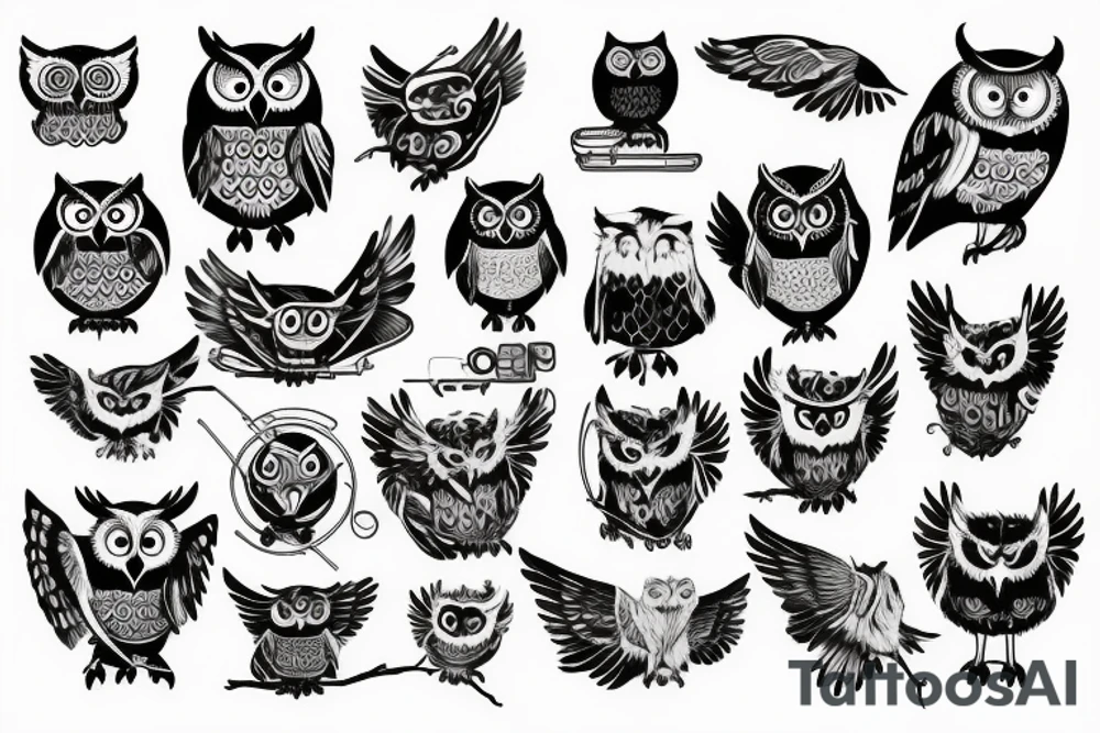 owl with music tattoo idea