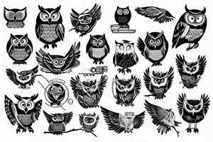 owl with music tattoo idea