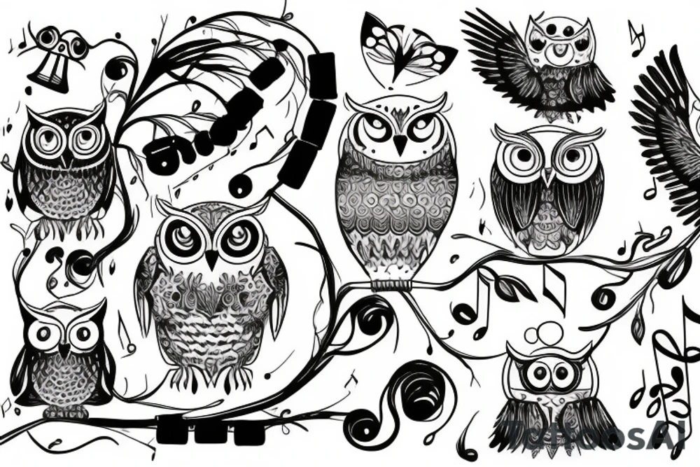 owl with music tattoo idea