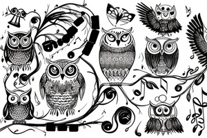 owl with music tattoo idea