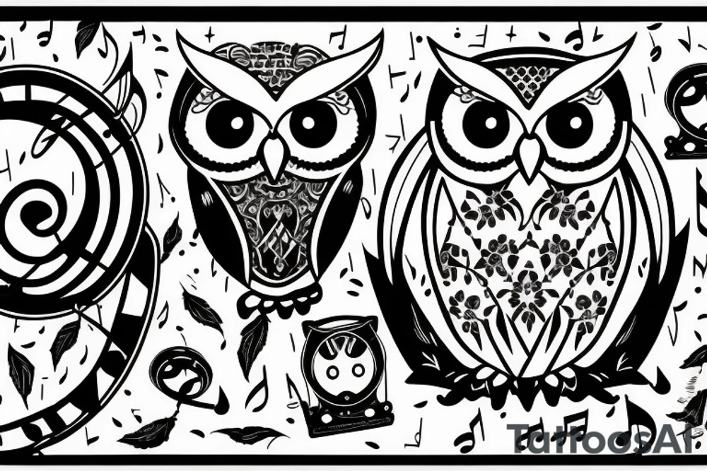 owl with music tattoo idea