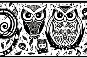 owl with music tattoo idea