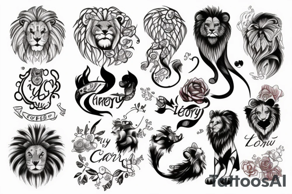 Combine 4 words "Cherry", "Lion", "Jany" and "Maya" tattoo idea