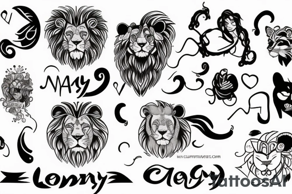 Combine 4 names "Cherry", "Lion", "Jany" and "Maya" tattoo idea