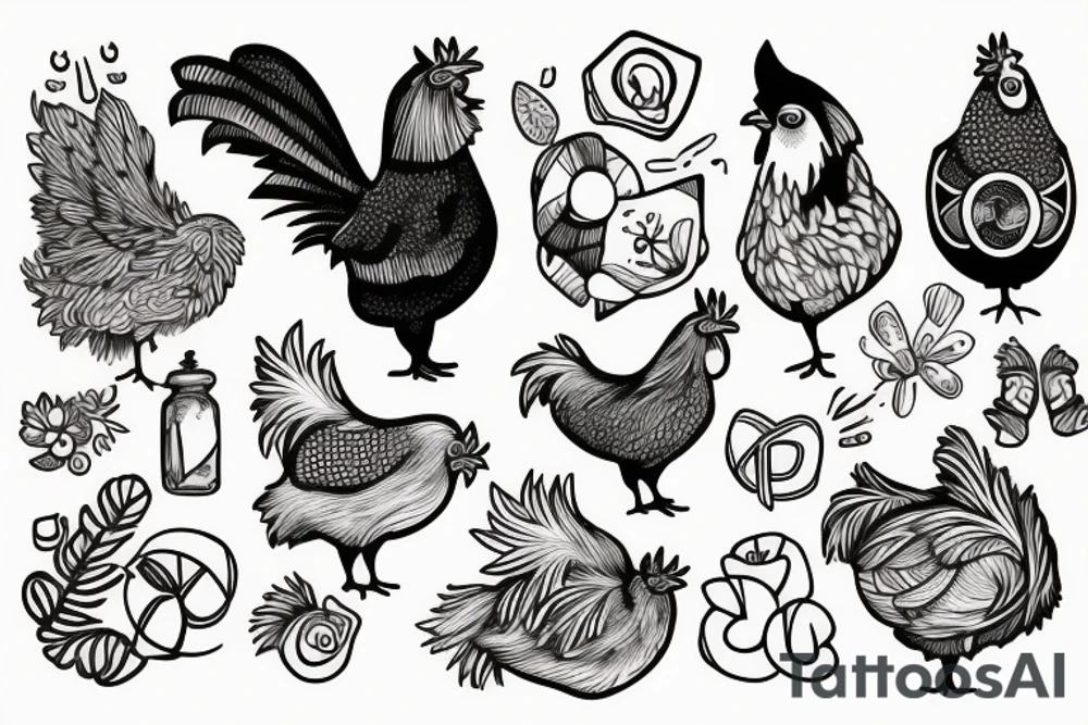 a chicken and a dog together tattoo idea