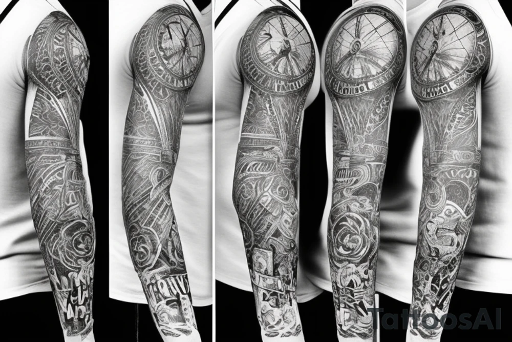 Three clock tattoo expanded sleeve tattoo idea