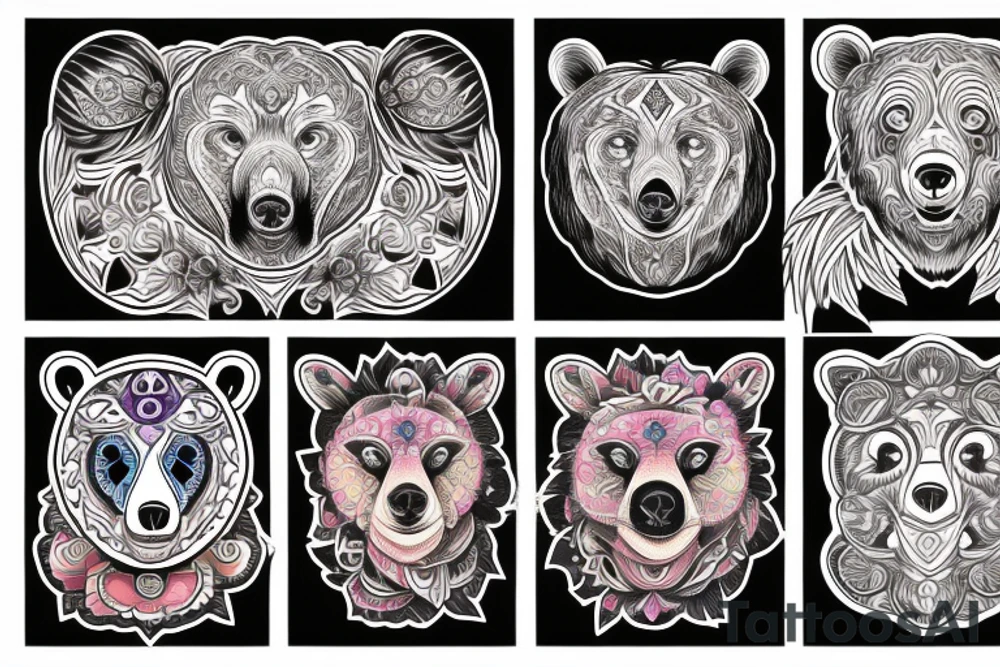 Psychedelic bear head tattoo idea