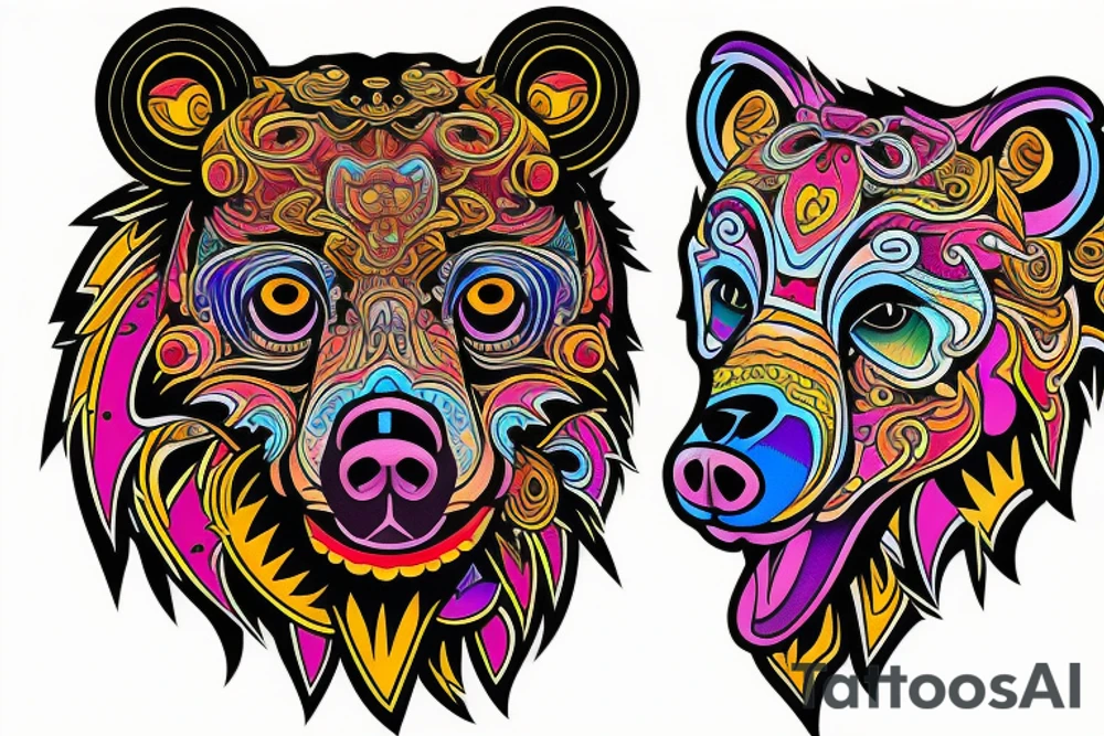 Psychedelic bear head tattoo idea