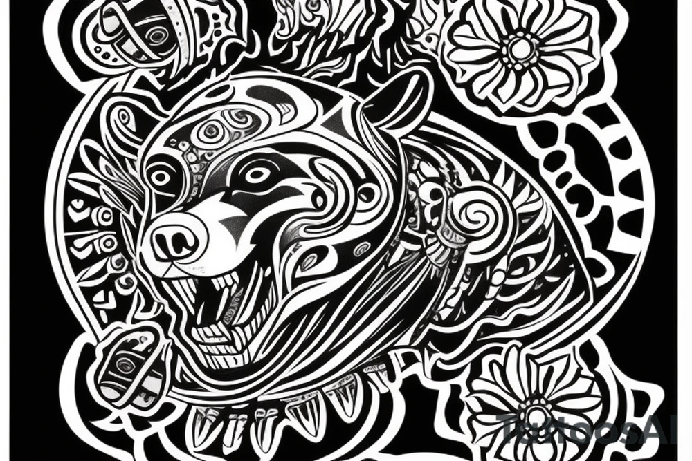 Psychedelic bear head tattoo idea