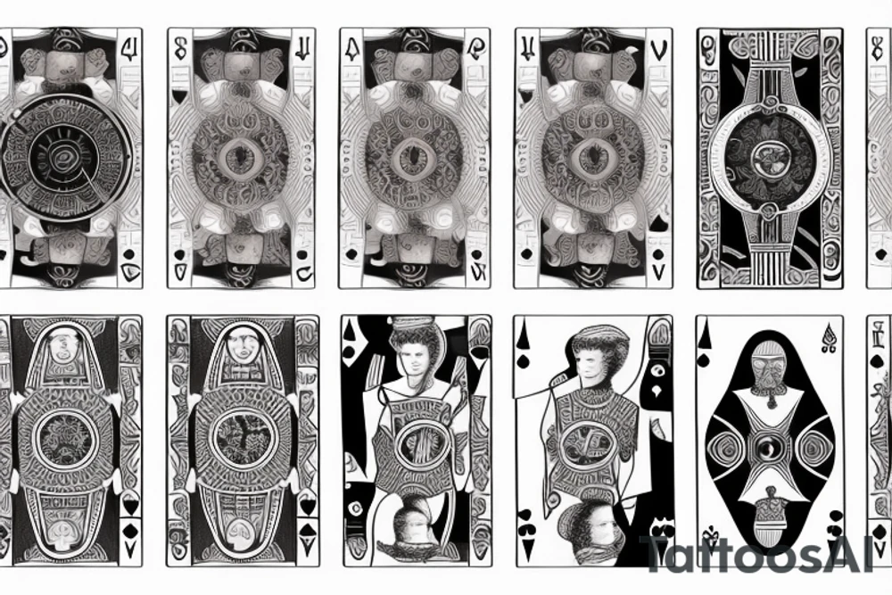 Greek god with playing cards and clock tattoo idea