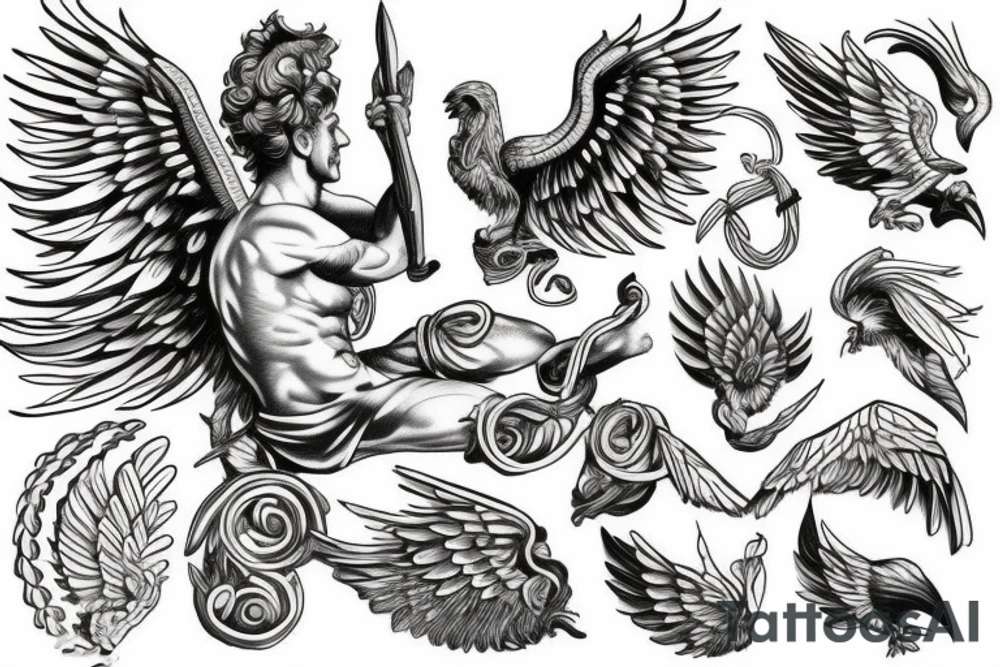 greek god with phoenix tattoo idea