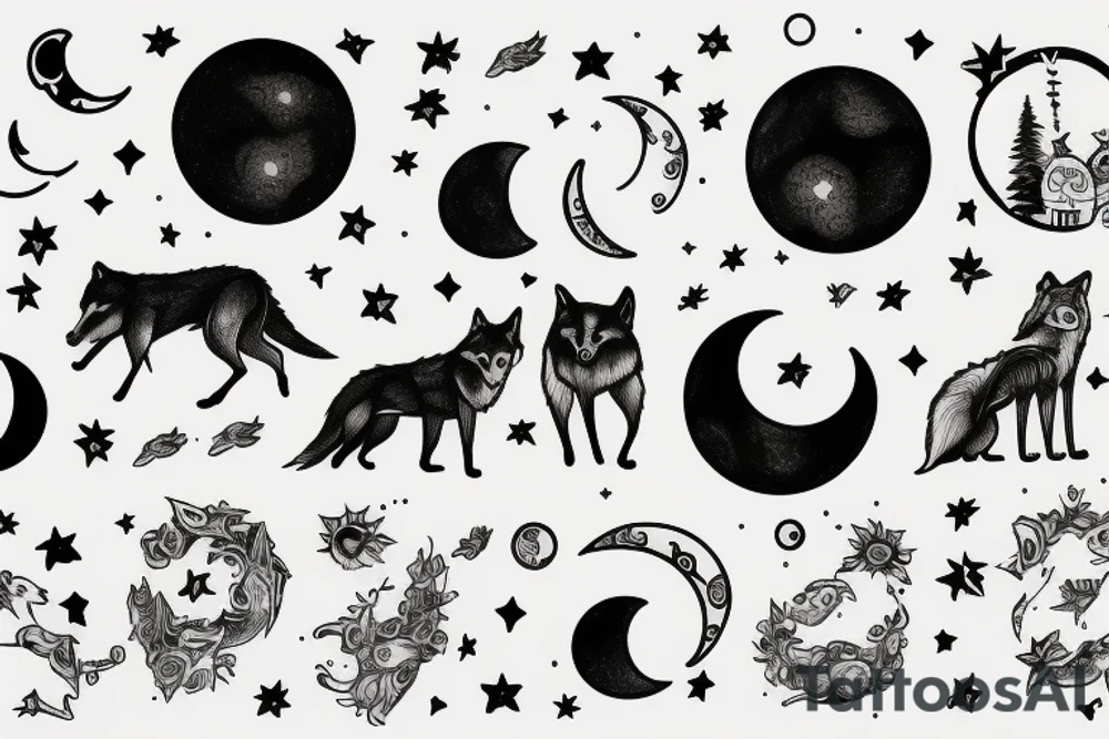 semi colon with a wolf and a moon tattoo idea