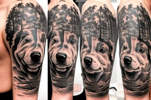 Two chow chows dog staring down from heaven over a forest of trees tattoo idea