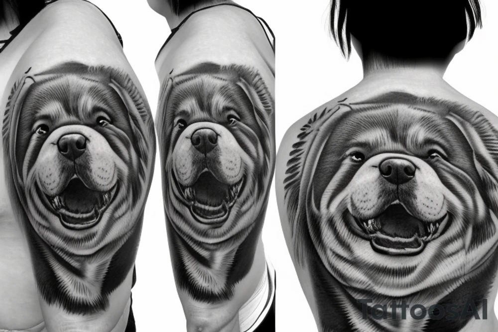 Two chow chows dog staring down from heaven over a forest of trees tattoo idea