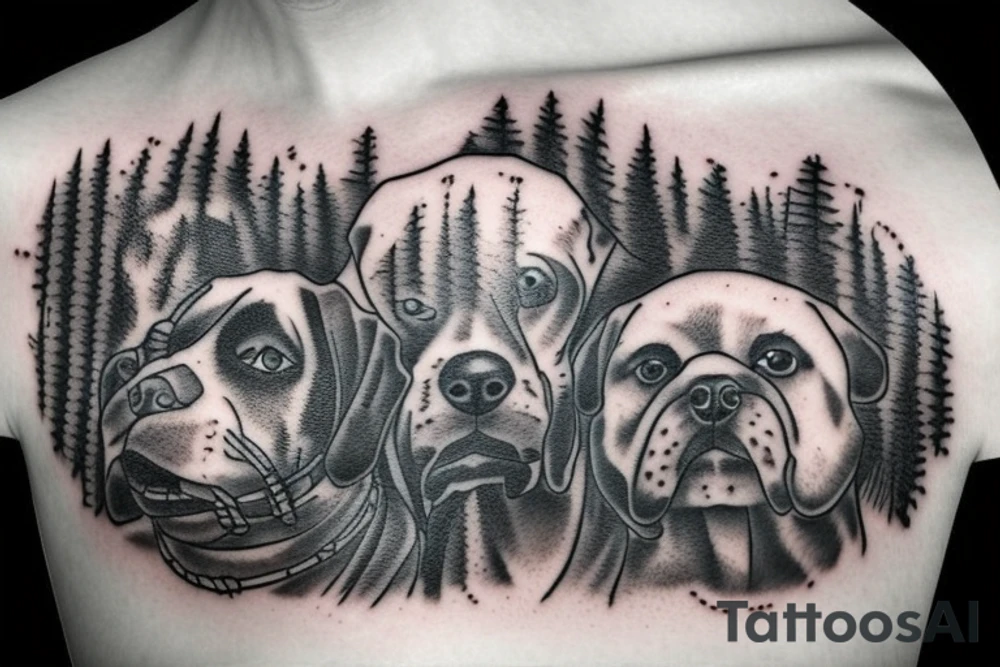 Two dog staring down from the sky over a forest of trees tattoo idea Two dog staring down from the sky over a forest of trees tattoo idea