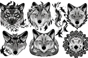 wolves, space, and lotus tattoo idea